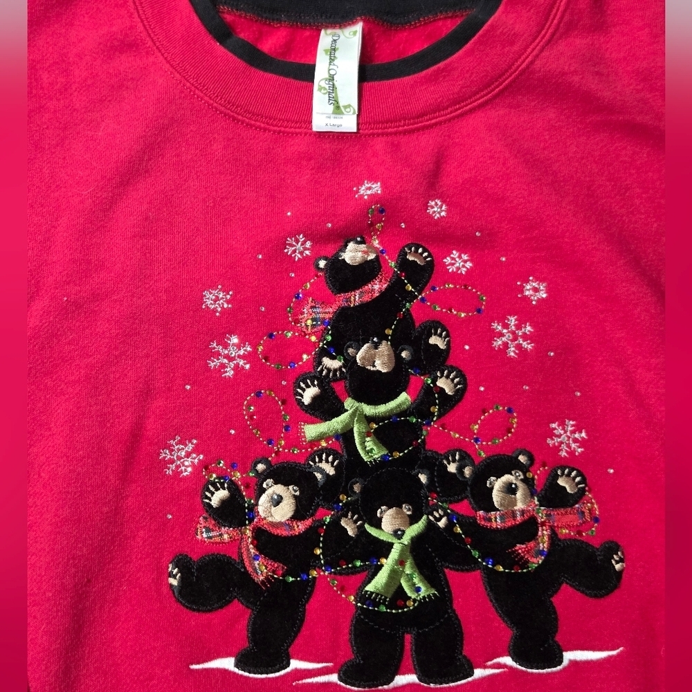 Decorated Originals Red Bears Xmas Tree Crewneck Sweatshirt Wm XL Grannycore EUC - Picture 3 of 7